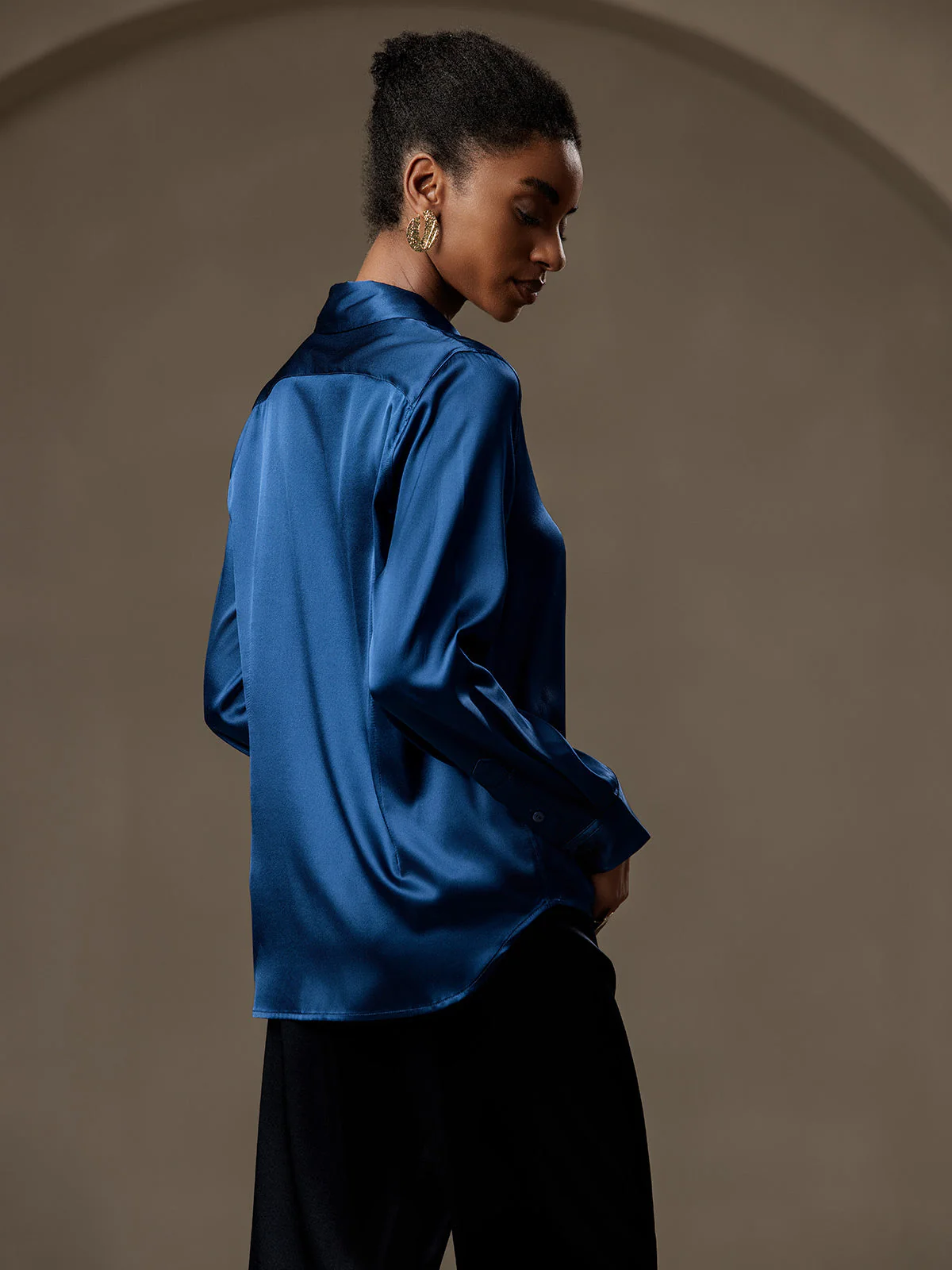 19Momme Silk Long Sleeve Lapel Collar Women's Shirt with Button Up Design - Image 103