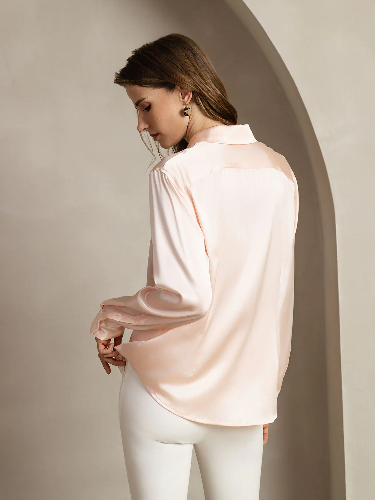 19Momme Silk Long Sleeve Lapel Collar Women's Shirt with Button Up Design - Image 109