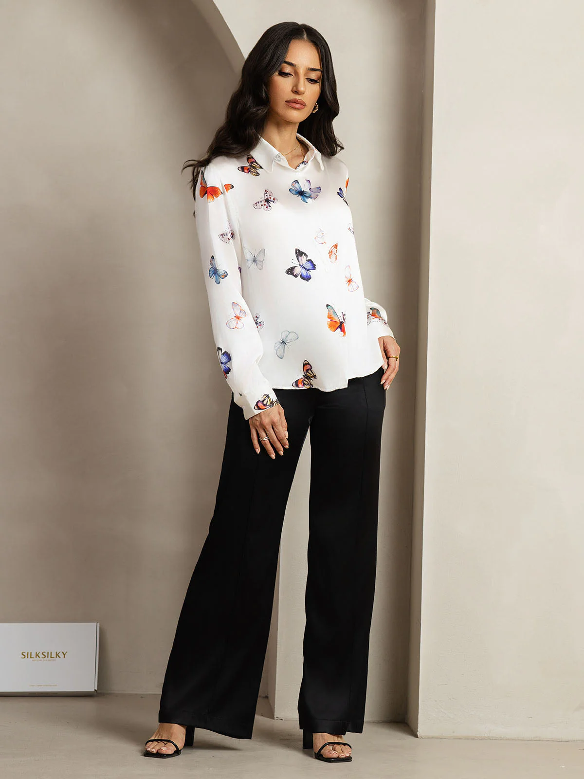 19Momme Silk Long Sleeve Lapel Collar Women's Shirt with Button Up Design - Image 120