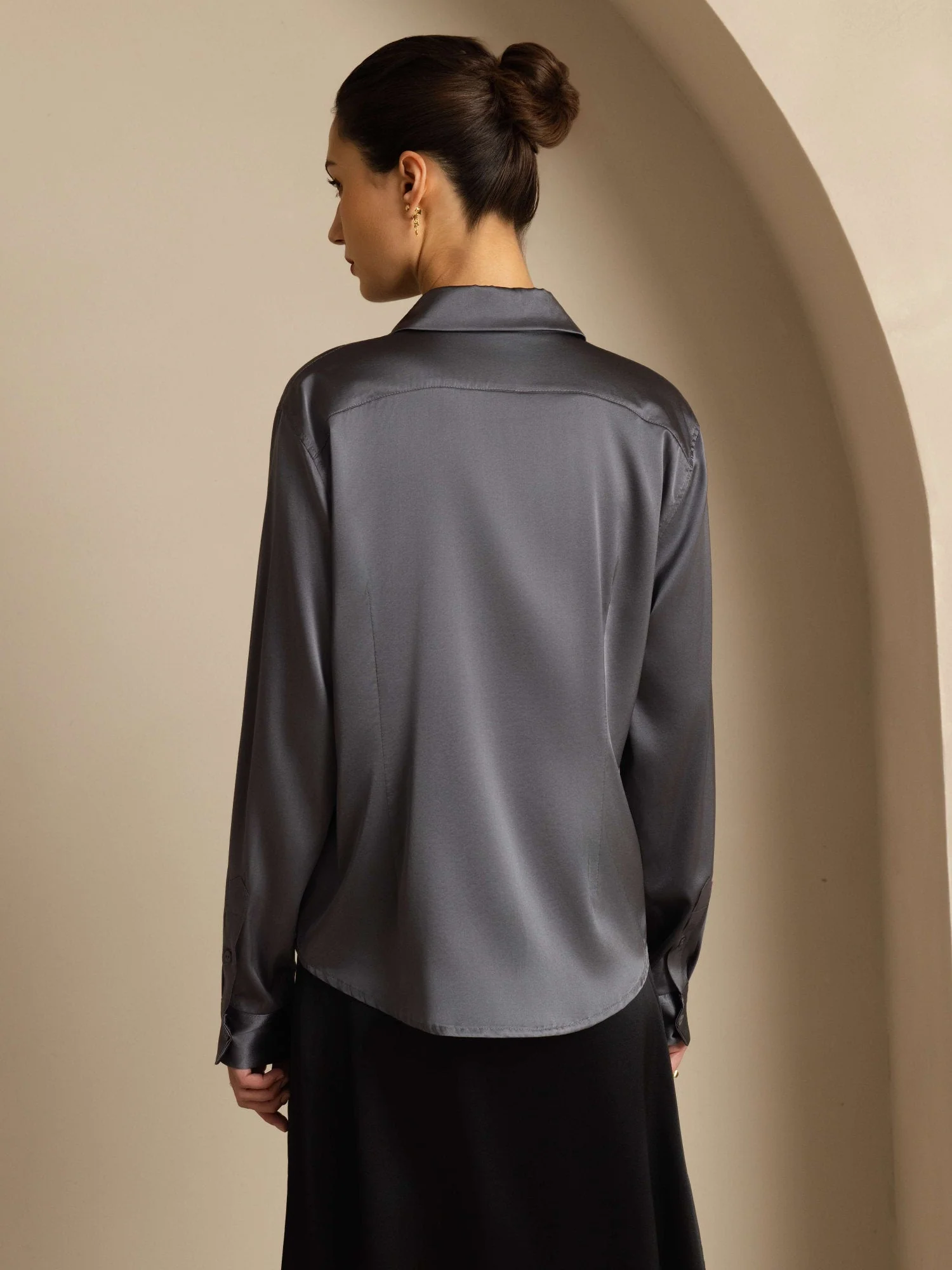 19Momme Silk Long Sleeve Lapel Collar Women's Shirt with Button Up Design - Image 136