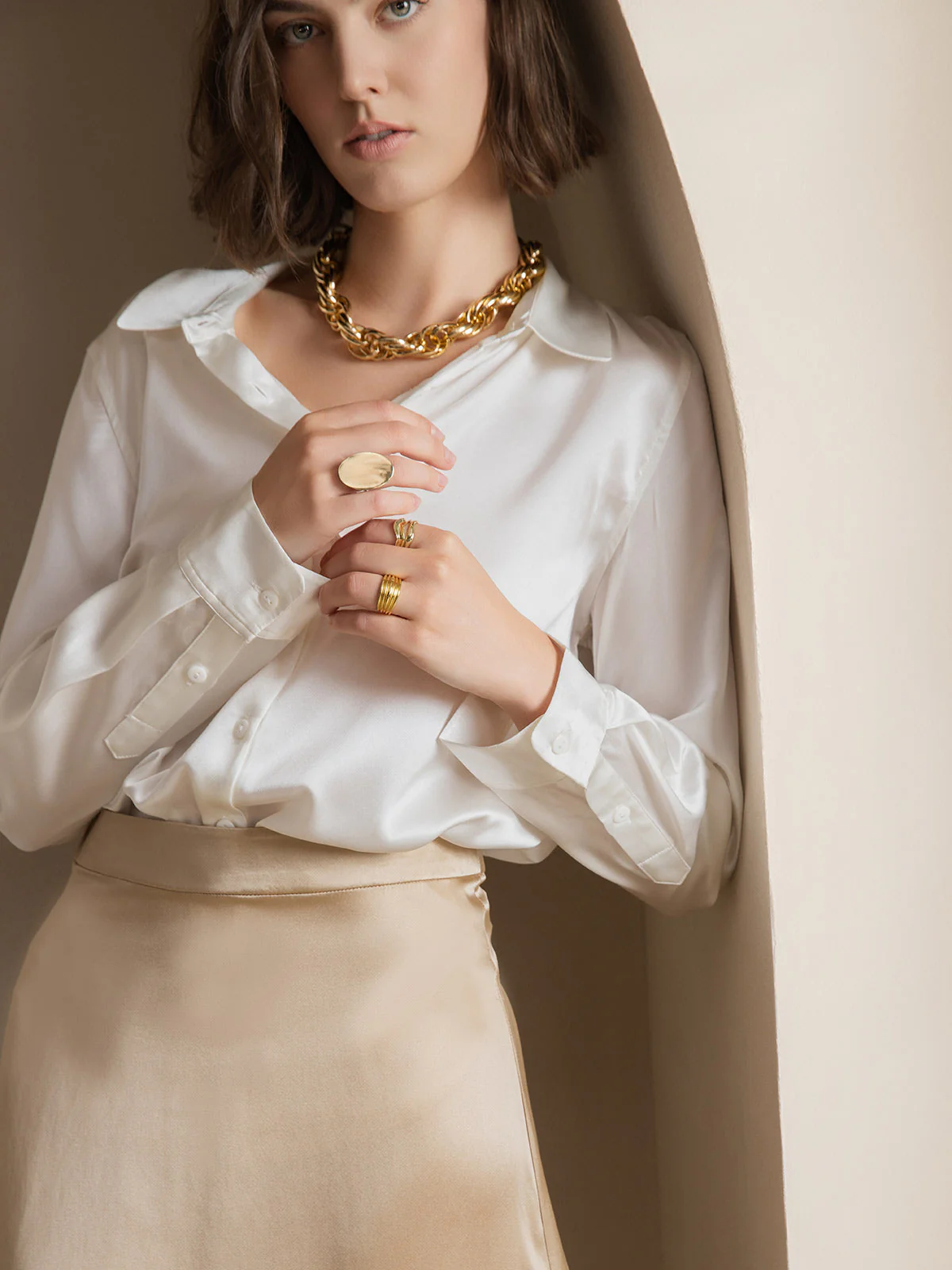 19Momme Silk Long Sleeve Lapel Collar Women's Shirt with Button Up Design - Image 14