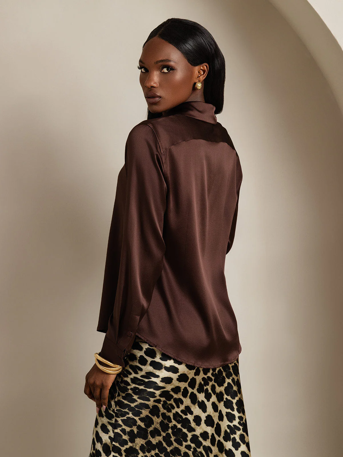 19Momme Silk Long Sleeve Lapel Collar Women's Shirt with Button Up Design - Image 35