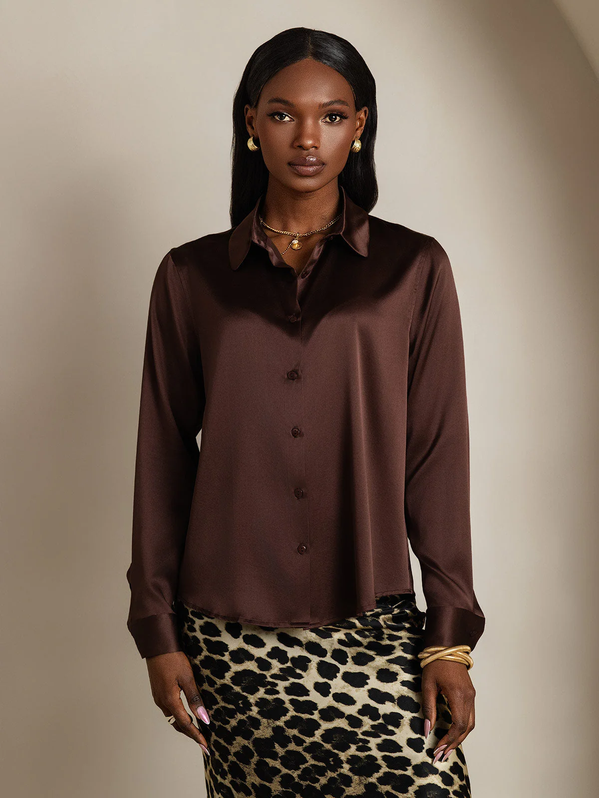 19Momme Silk Long Sleeve Lapel Collar Women's Shirt with Button Up Design - Image 37