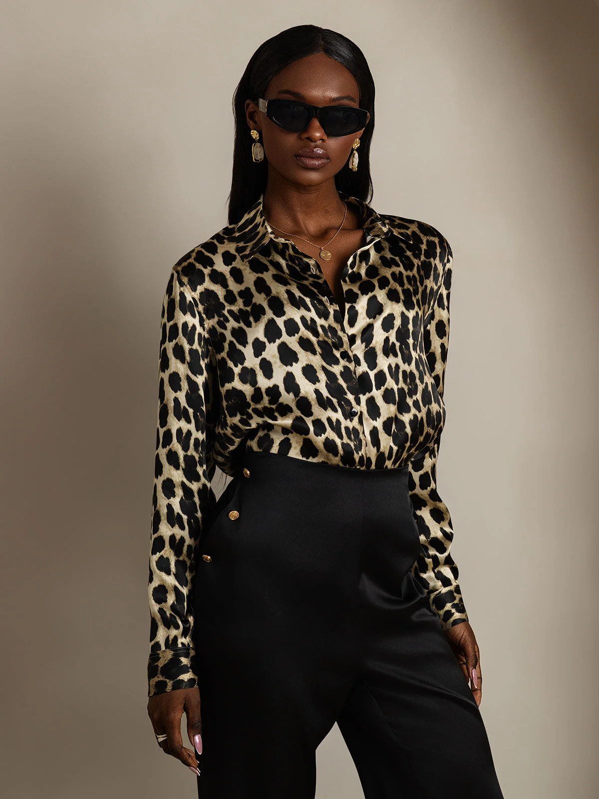 19Momme Silk Long Sleeve Lapel Collar Women's Shirt with Button Up Design - Image 52