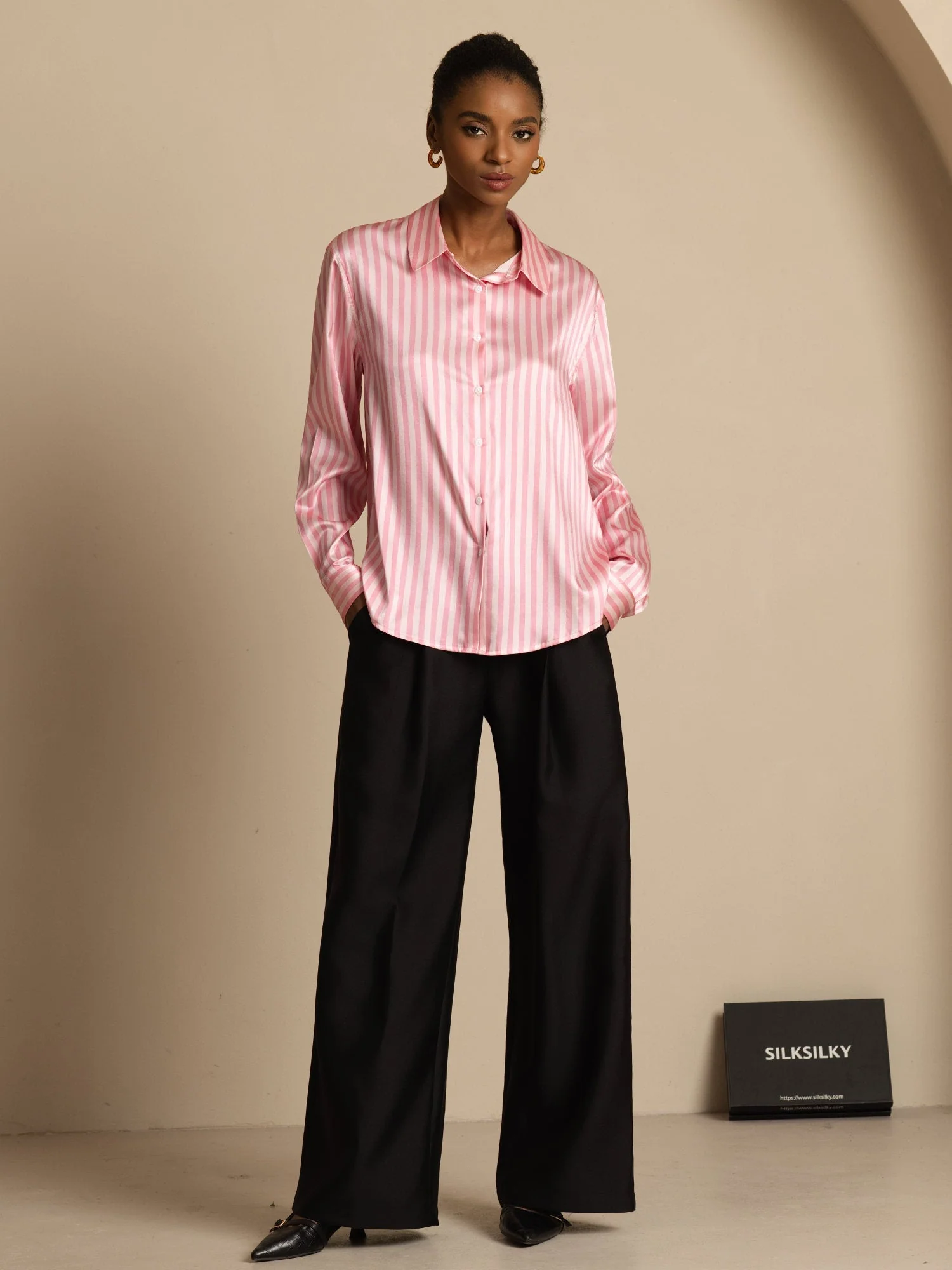 19Momme Silk Long Sleeve Lapel Collar Women's Shirt with Button Up Design - Image 76