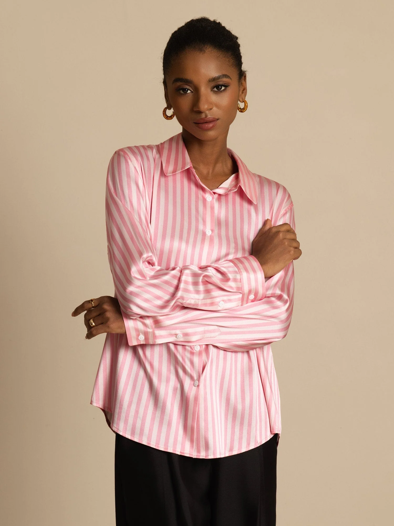 19Momme Silk Long Sleeve Lapel Collar Women's Shirt with Button Up Design - Image 77