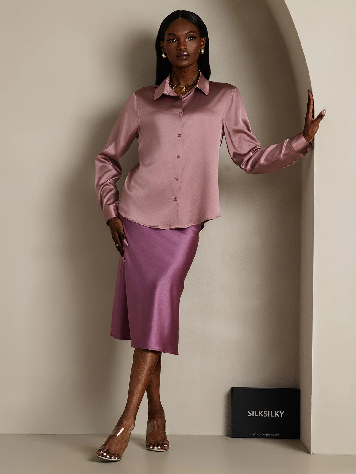 19Momme Silk Long Sleeve Lapel Collar Women's Shirt with Button Up Design - Image 84