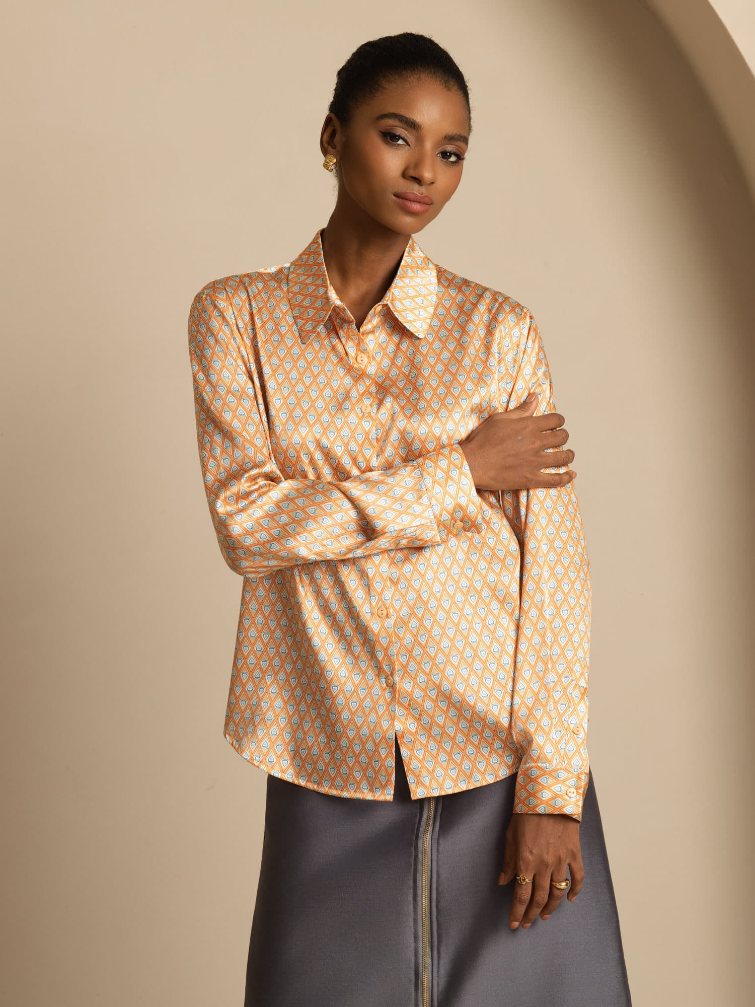 19Momme Silk Long Sleeve Lapel Collar Women's Shirt with Button Up Design - Image 94