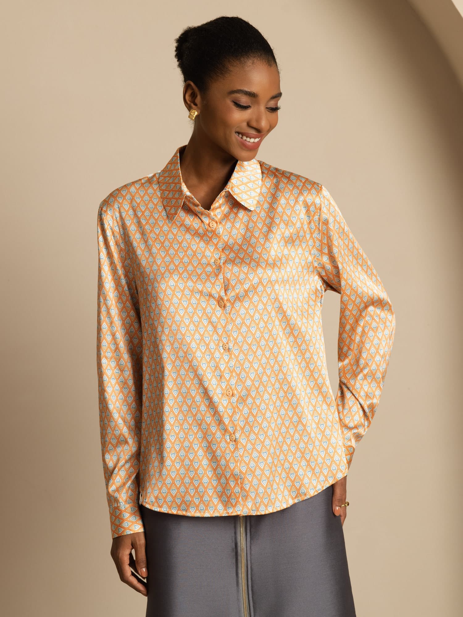19Momme Silk Long Sleeve Lapel Collar Women's Shirt with Button Up Design - Image 96