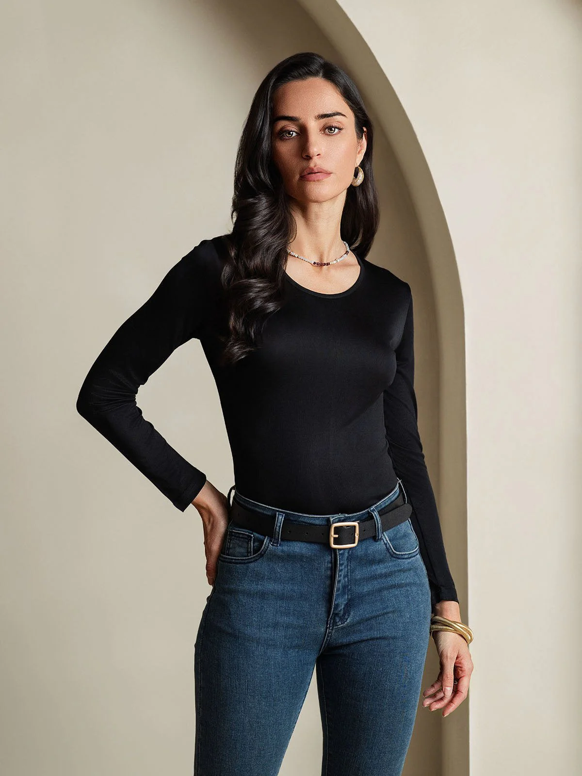 Women's Silk Long Sleeve Round Neck Top - Image 10