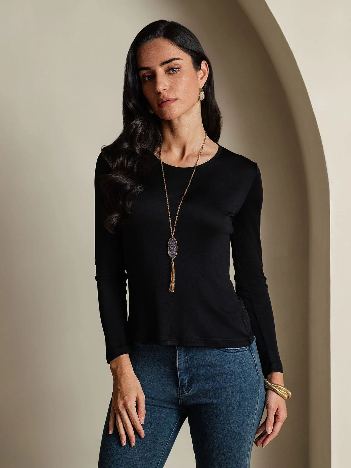 Women's Silk Long Sleeve Round Neck Top - Image 12