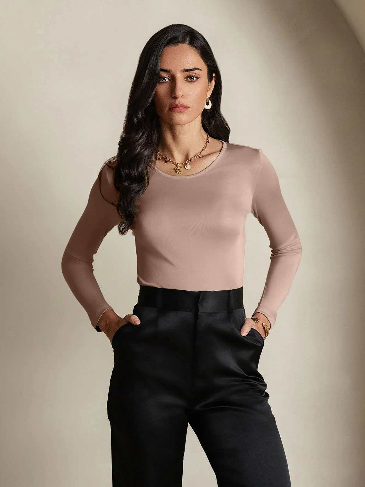 Women's Silk Long Sleeve Round Neck Top - Image 18