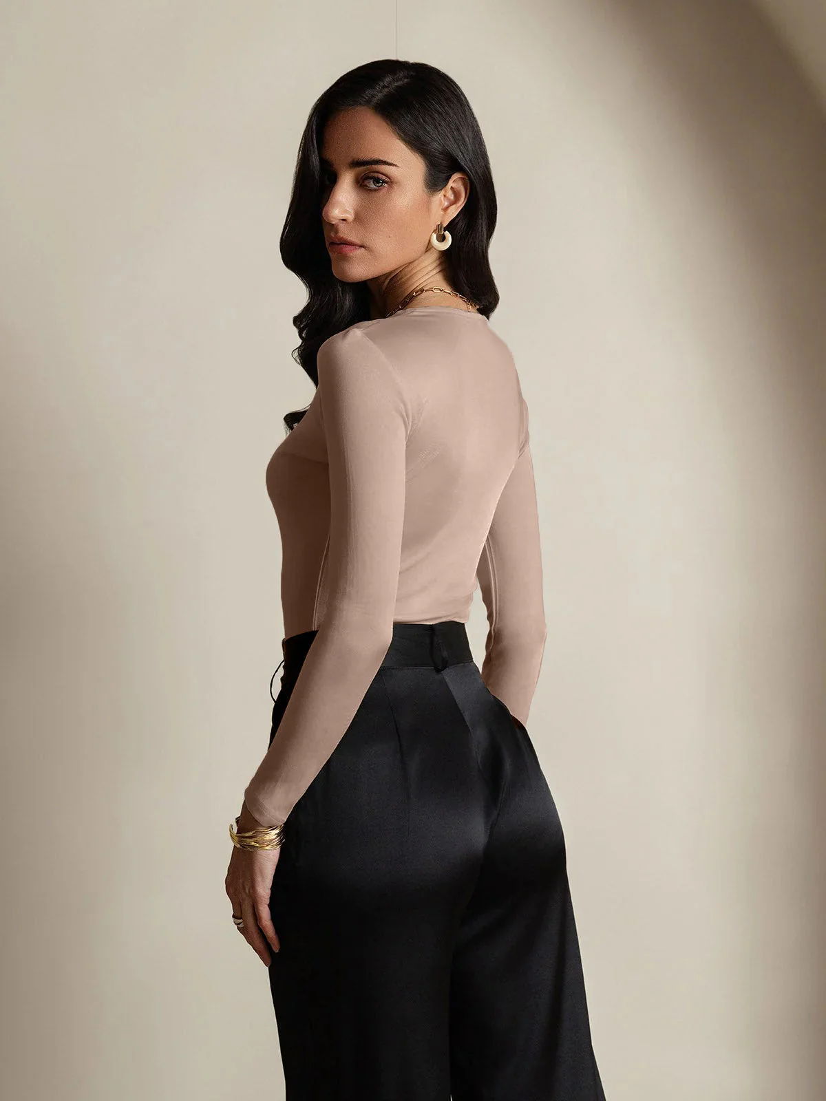 Women's Silk Long Sleeve Round Neck Top - Image 19
