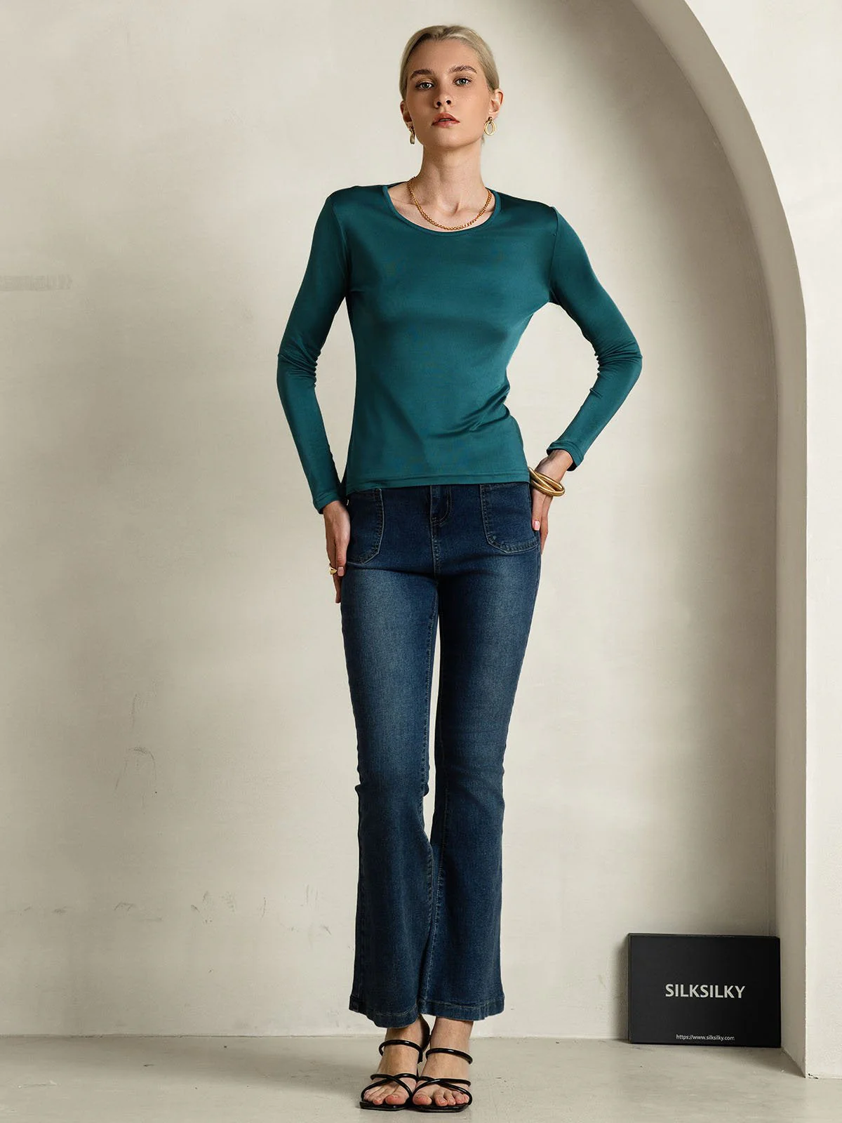Women's Silk Long Sleeve Round Neck Top - Image 28
