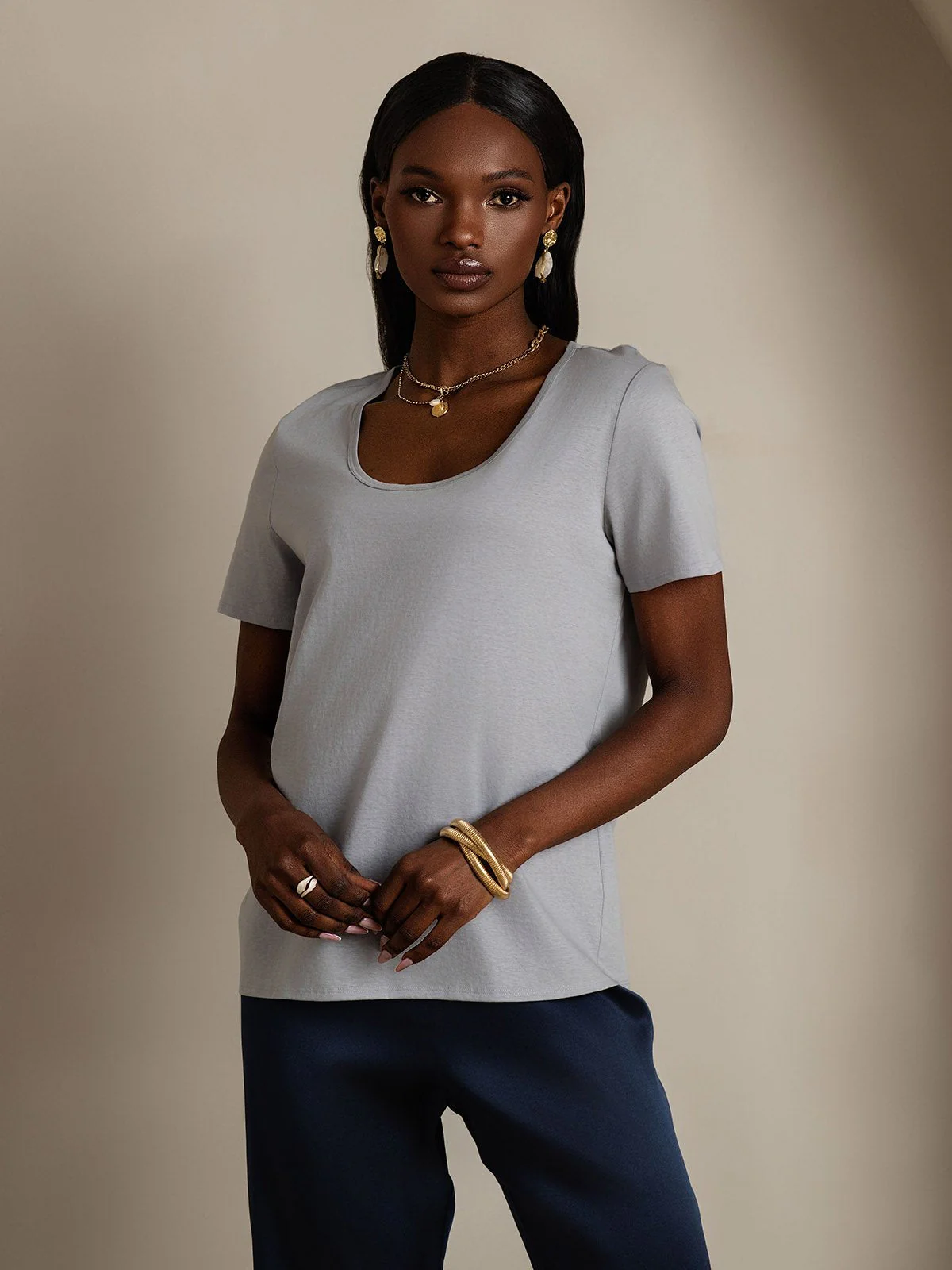 Clearance(US Warehouse) - Silk Blend U-Neck Women's T-Shirt - Image 3