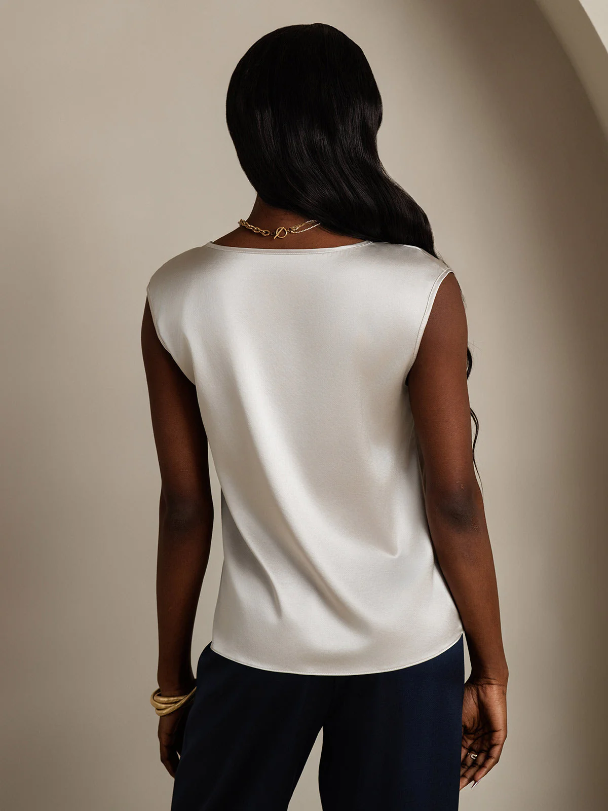 19Momme Women's Silk Cap Sleeve Round Neck Top - Image 17
