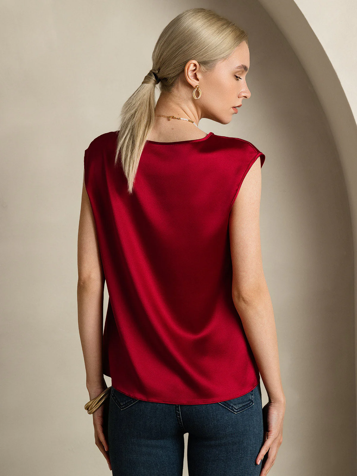 19Momme Women's Silk Cap Sleeve Round Neck Top - Image 2