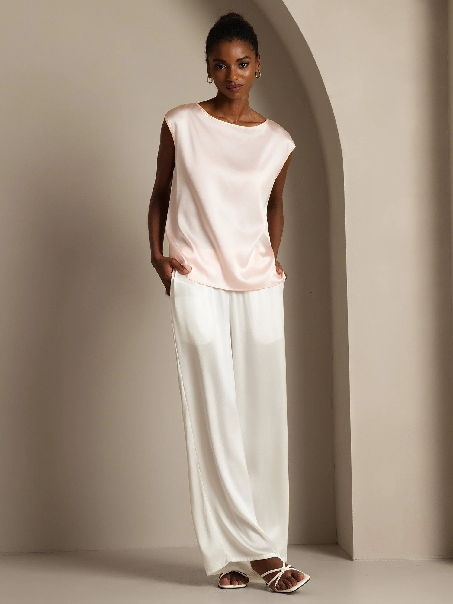 19Momme Women's Silk Cap Sleeve Round Neck Top - Image 26