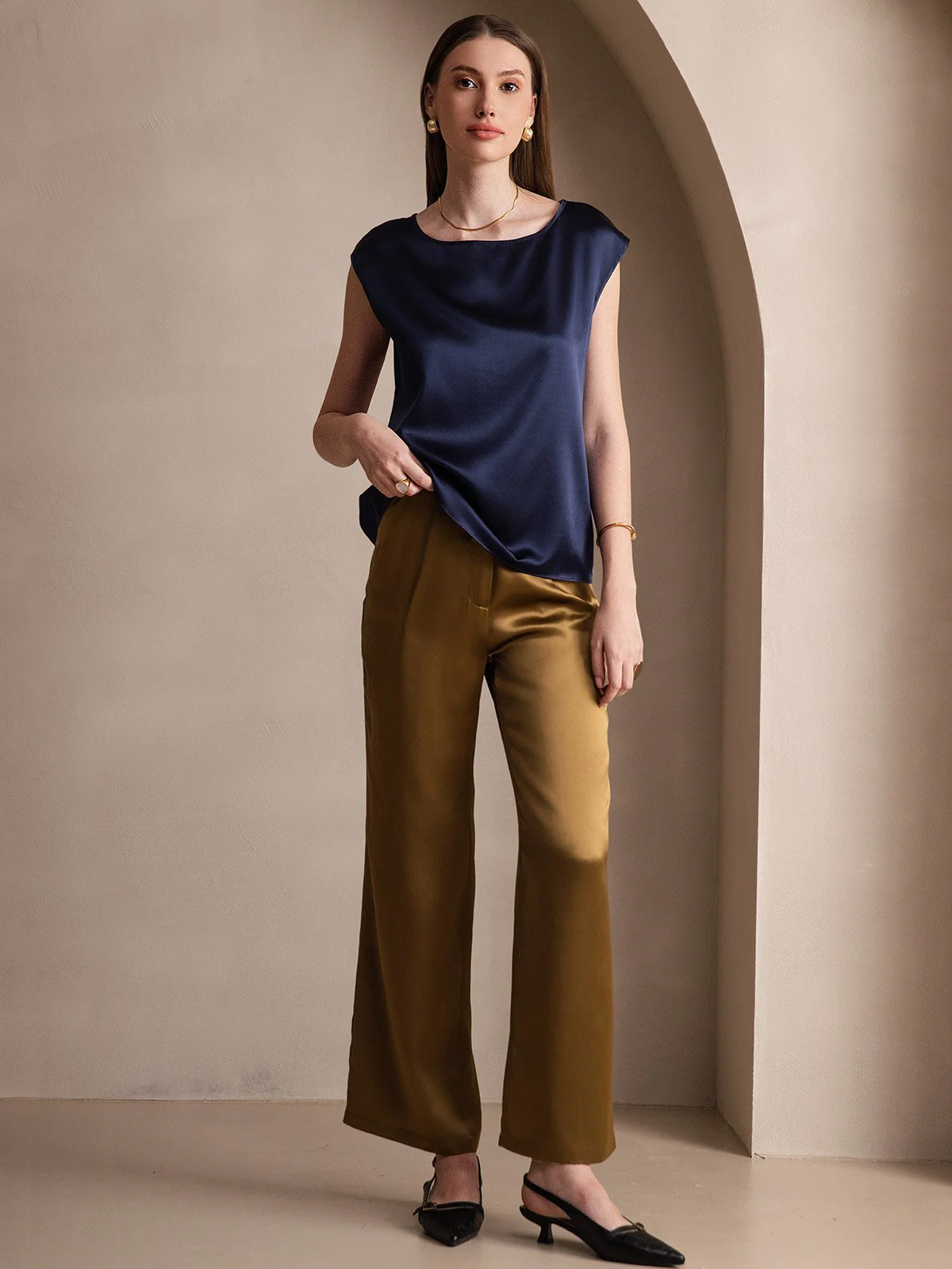 19Momme Women's Silk Cap Sleeve Round Neck Top - Image 31