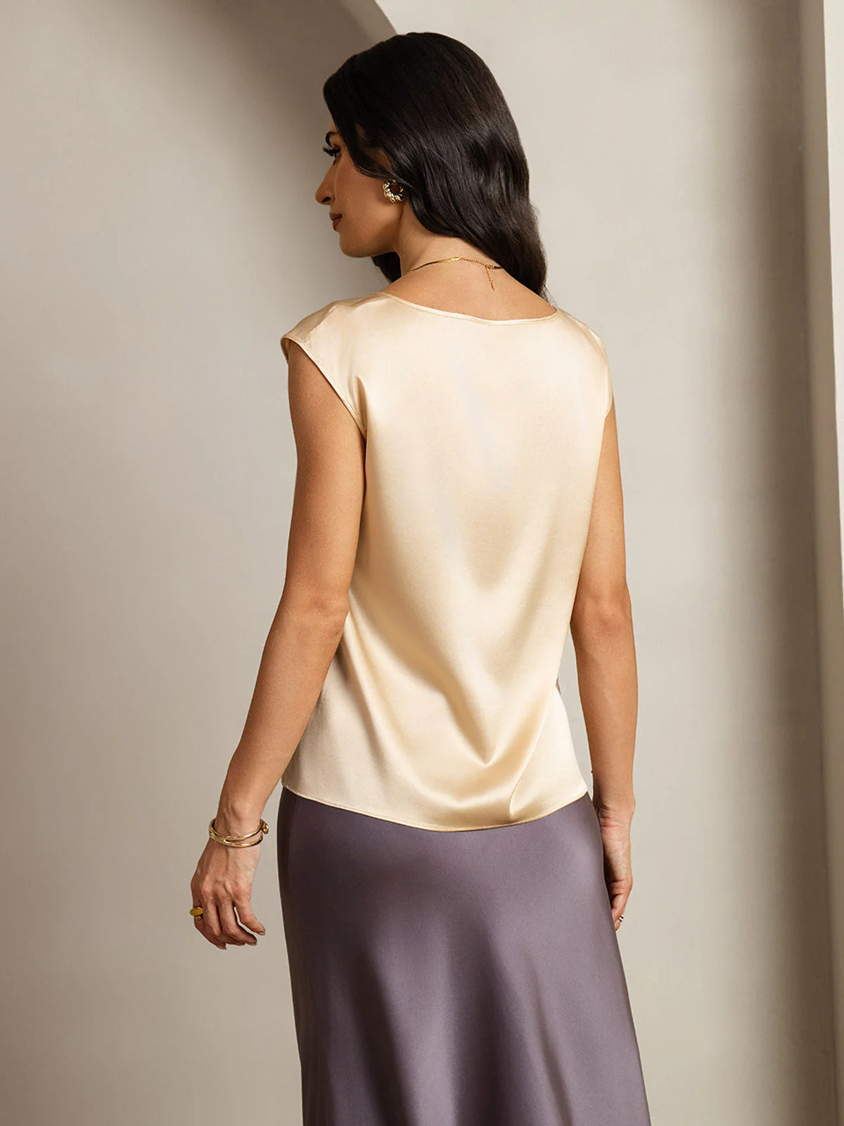 19Momme Women's Silk Cap Sleeve Round Neck Top - Image 53