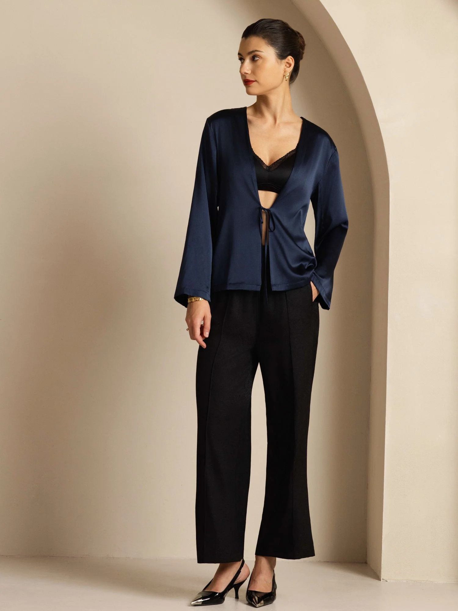 19Momme Silk Relaxed Tie Up Cardigan - Image 18