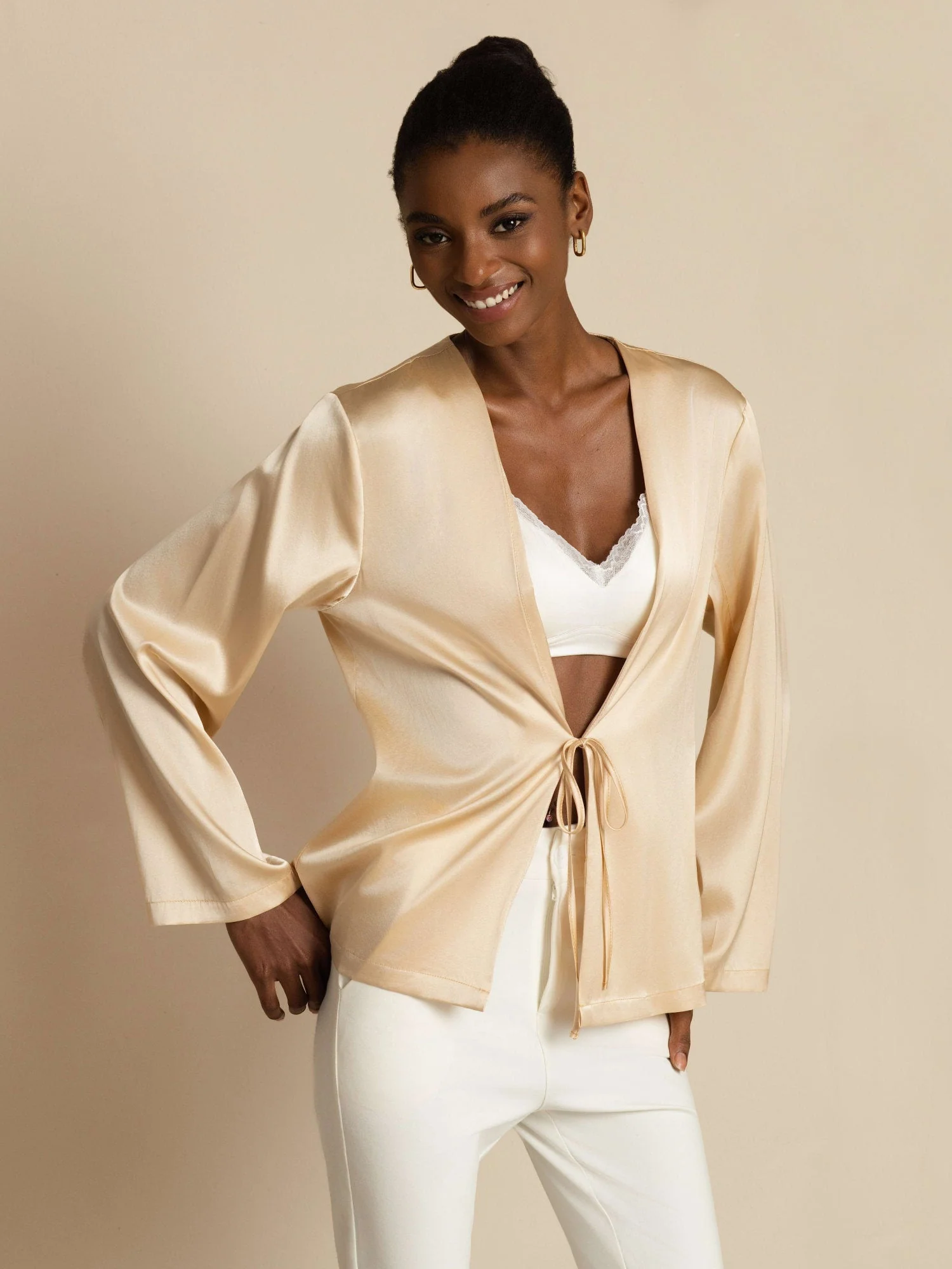 19Momme Silk Relaxed Tie Up Cardigan - Image 9
