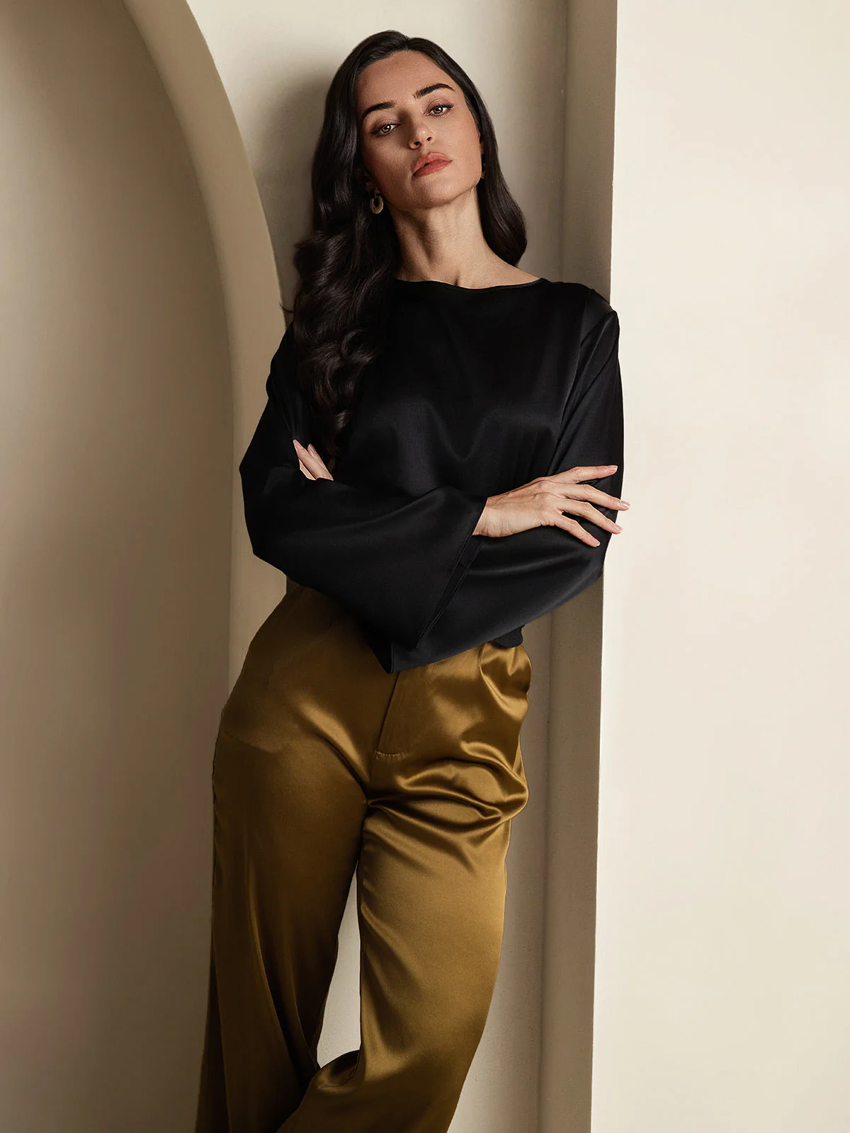 19Momme Silk Bell Sleeve Boat Neck Women's Top - Image 20