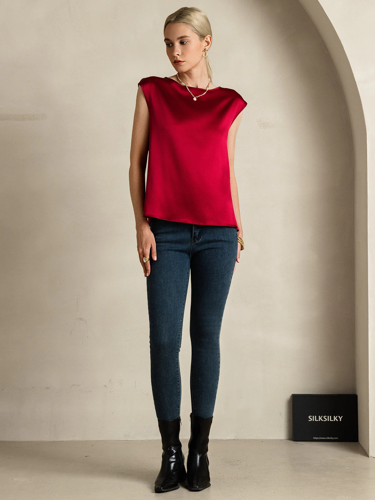 19Momme Silk Cap Sleeve Round Neck Women's Top - Image 14
