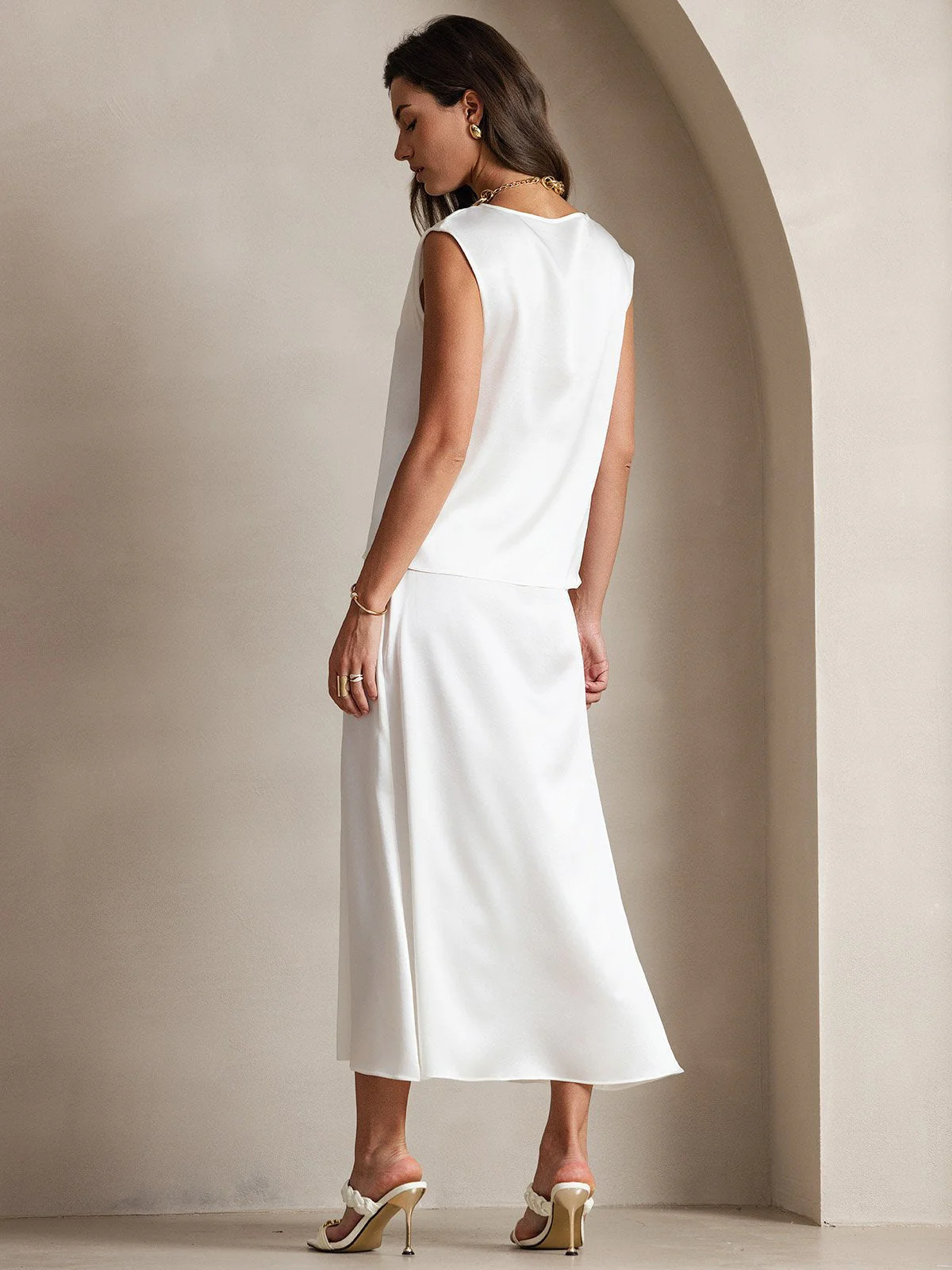 19Momme Silk Cap Sleeve Round Neck Women's Top - Image 17