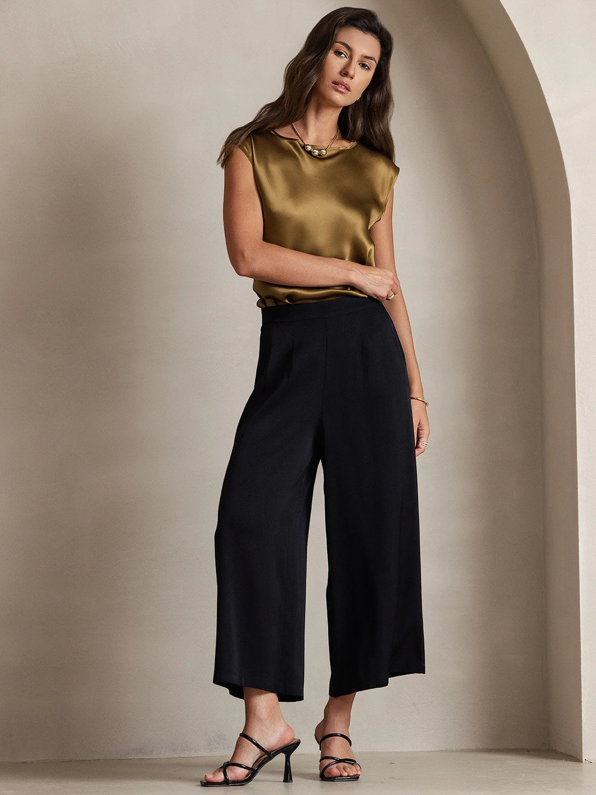 19Momme Silk Cap Sleeve Round Neck Women's Top - Image 27