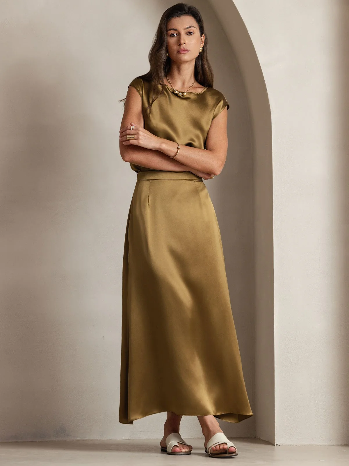 19Momme Silk Cap Sleeve Round Neck Women's Top - Image 28