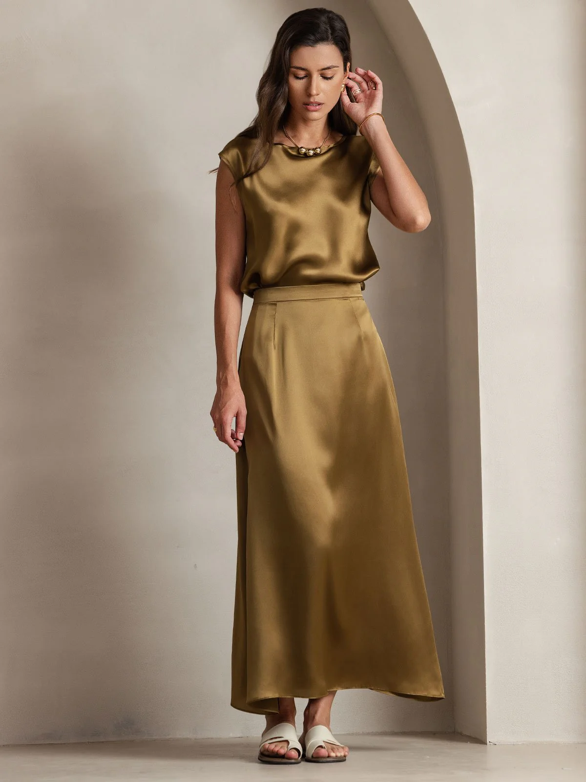 19Momme Silk Cap Sleeve Round Neck Women's Top - Image 29
