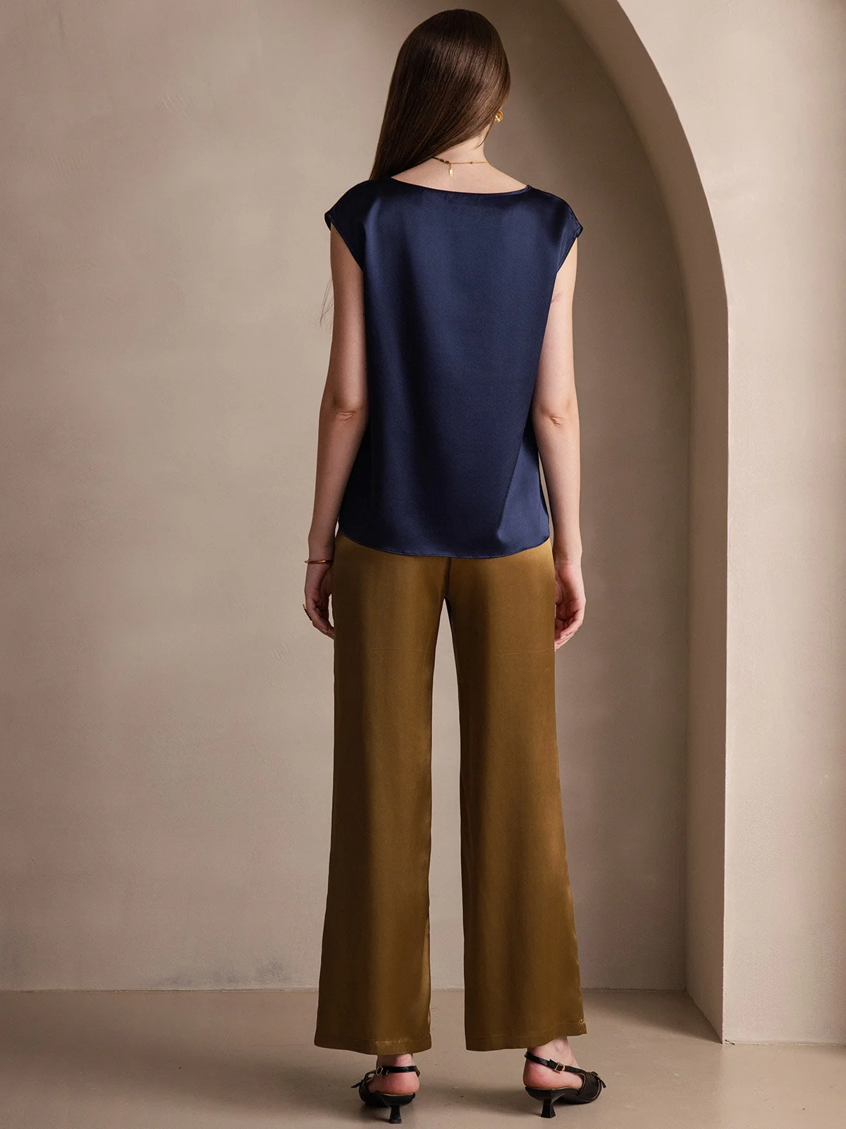19Momme Silk Cap Sleeve Round Neck Women's Top - Image 31