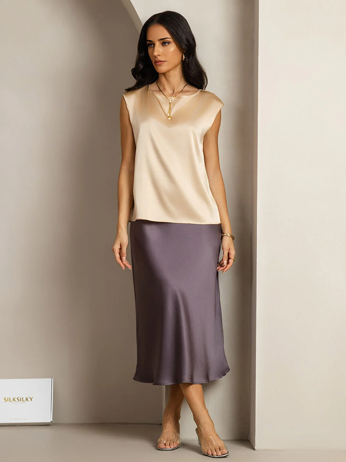 19Momme Silk Cap Sleeve Round Neck Women's Top - Image 38