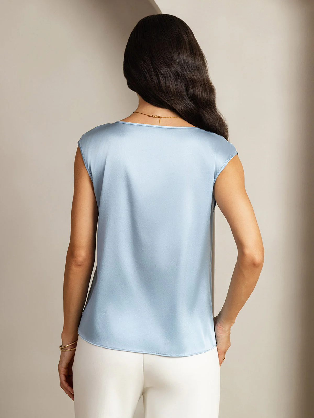 19Momme Silk Cap Sleeve Round Neck Women's Top - Image 42