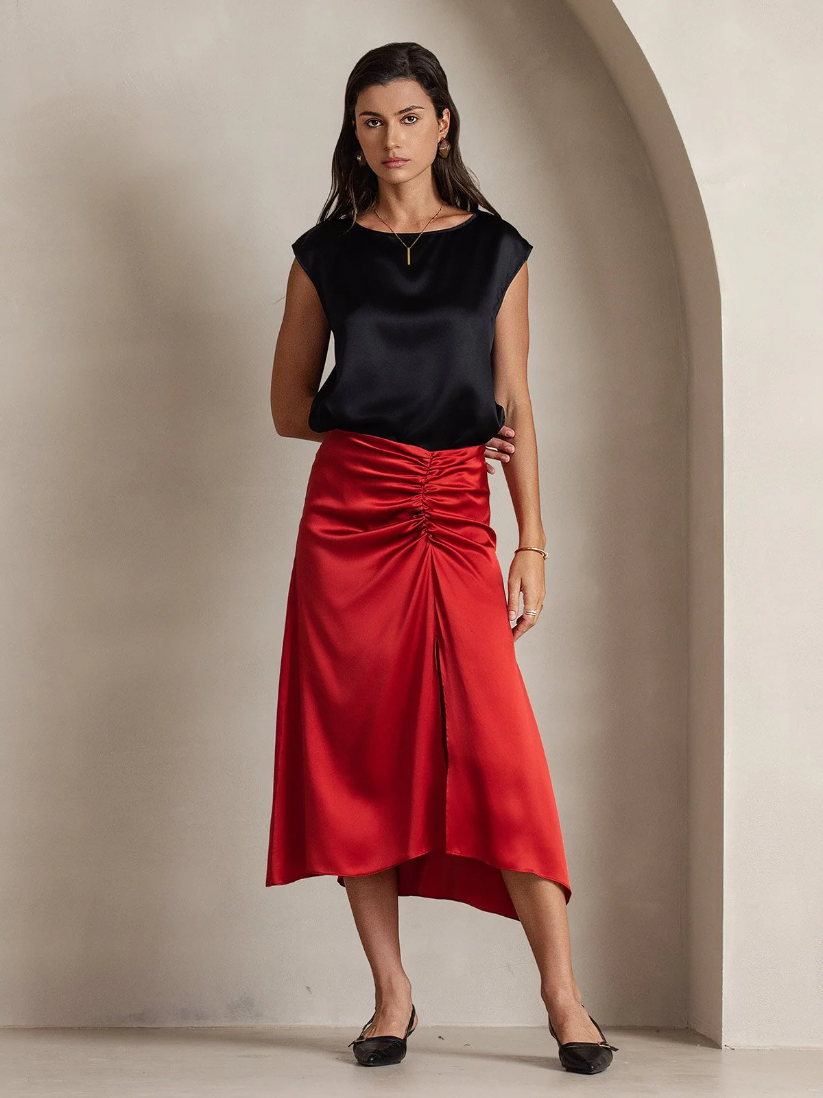 19Momme Silk Cap Sleeve Round Neck Women's Top - Image 5