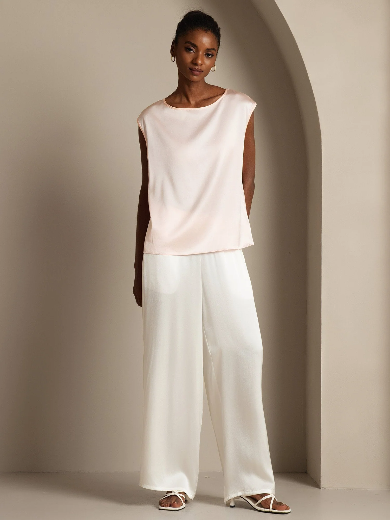 19Momme Silk Cap Sleeve Round Neck Women's Top - Image 55