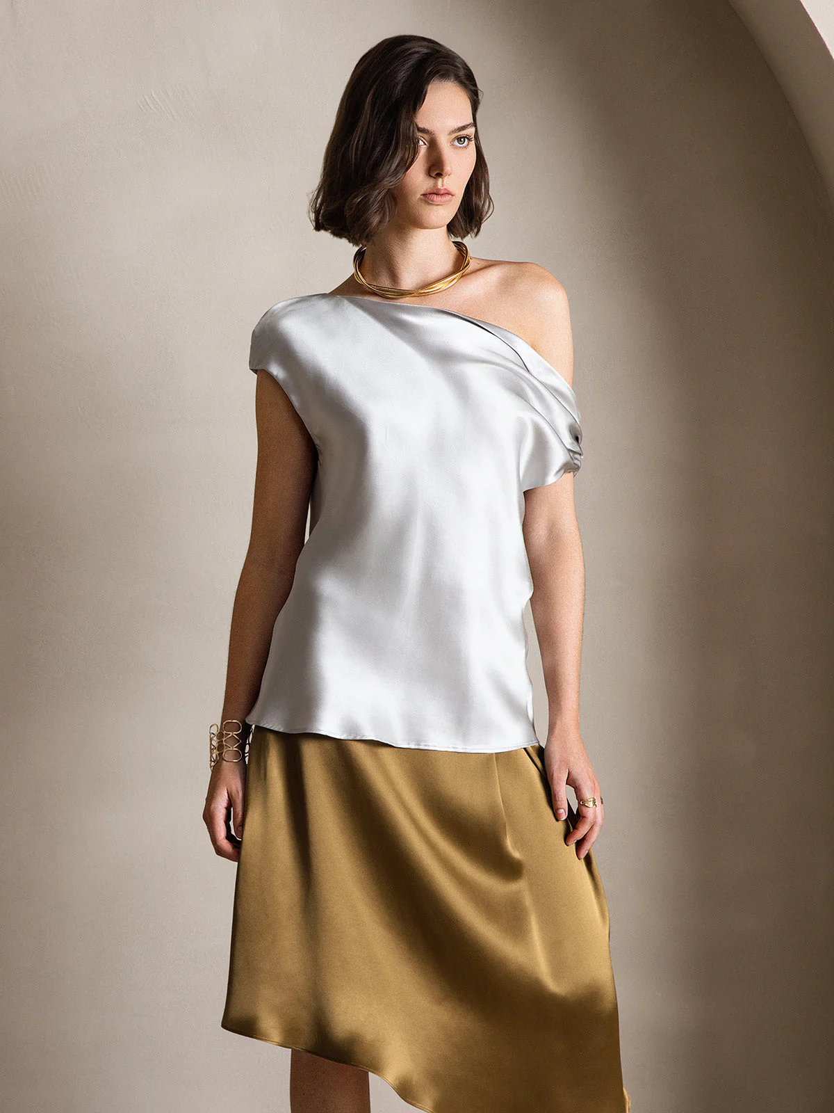 Clearance - 19Momme Silk Women's Cap Sleeve One Shoulder Top - Image 10