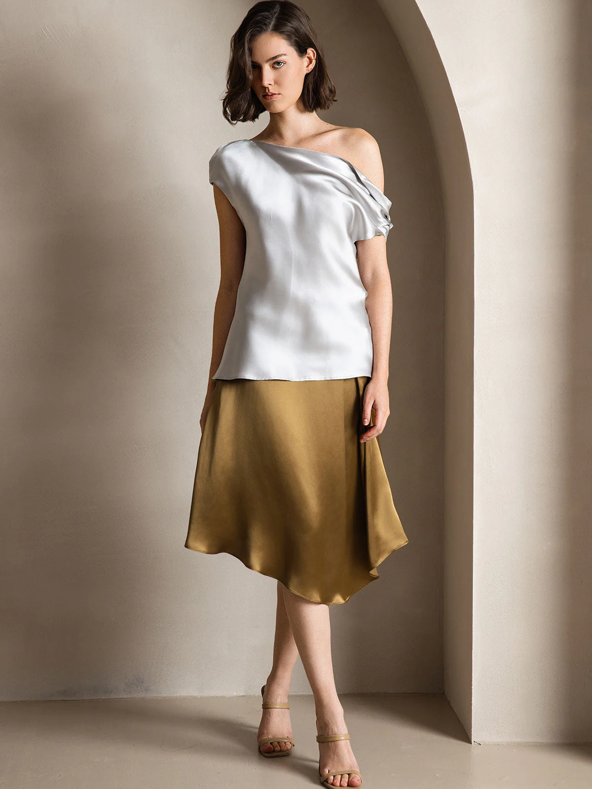 Clearance - 19Momme Silk Women's Cap Sleeve One Shoulder Top - Image 11