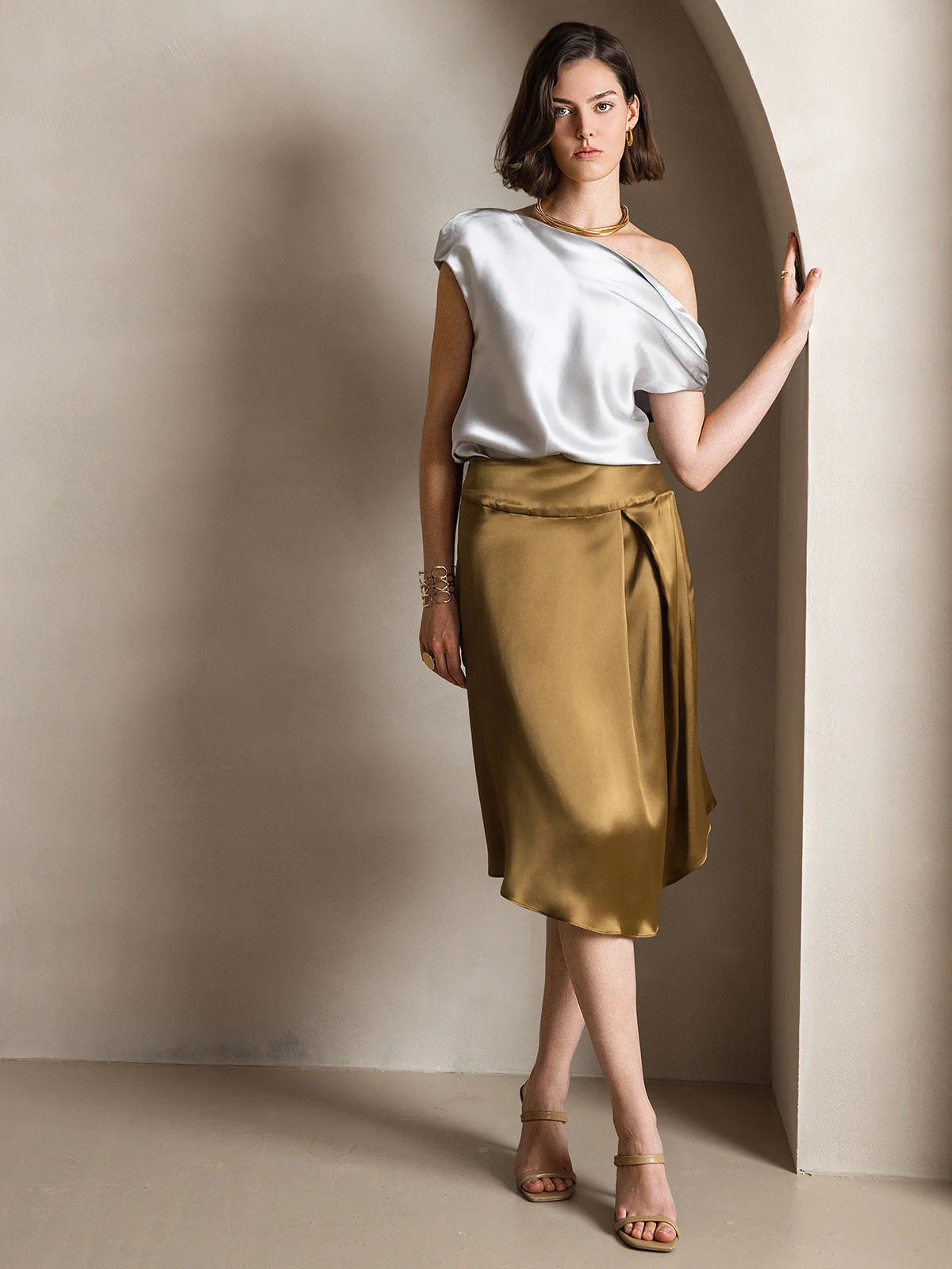 Clearance - 19Momme Silk Women's Cap Sleeve One Shoulder Top - Image 12