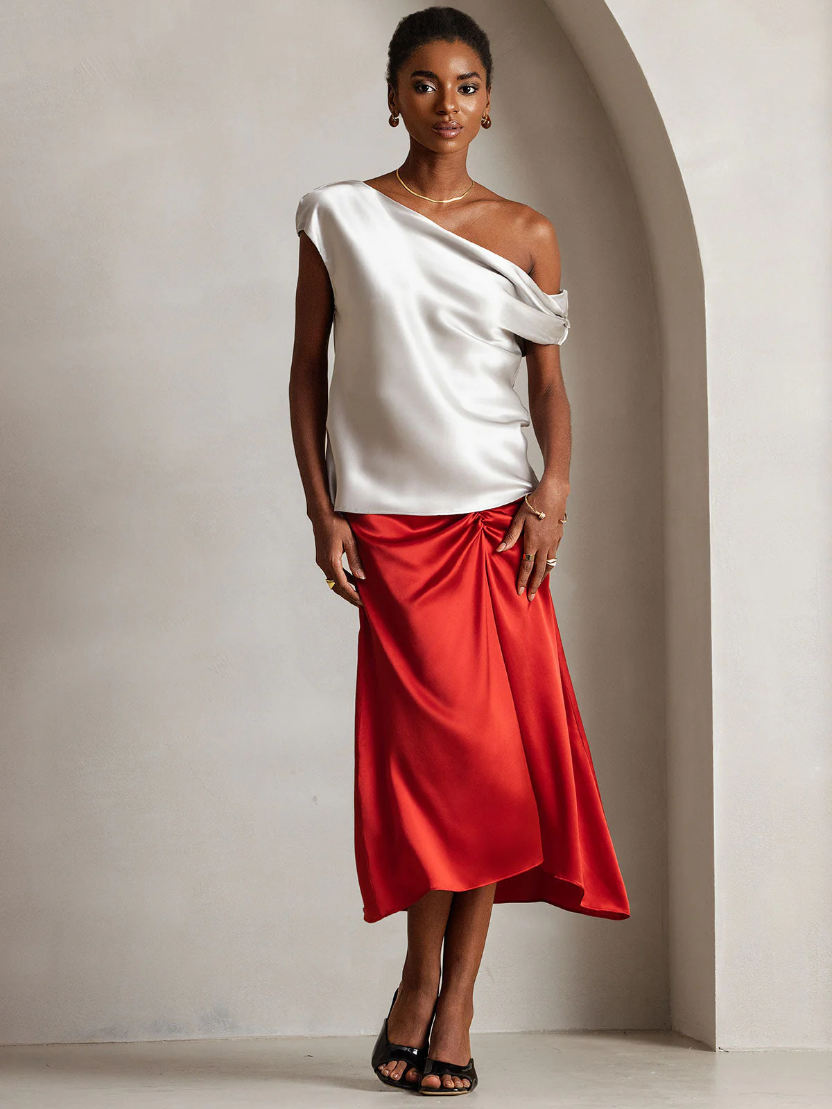 Clearance - 19Momme Silk Women's Cap Sleeve One Shoulder Top - Image 15
