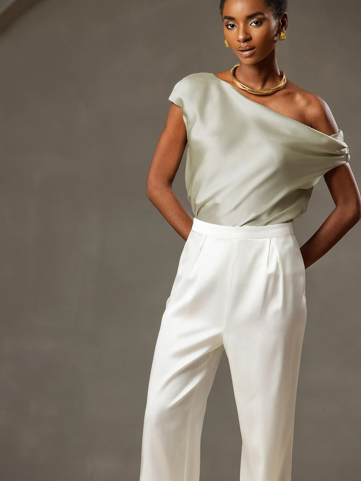Clearance - 19Momme Silk Women's Cap Sleeve One Shoulder Top - Image 4