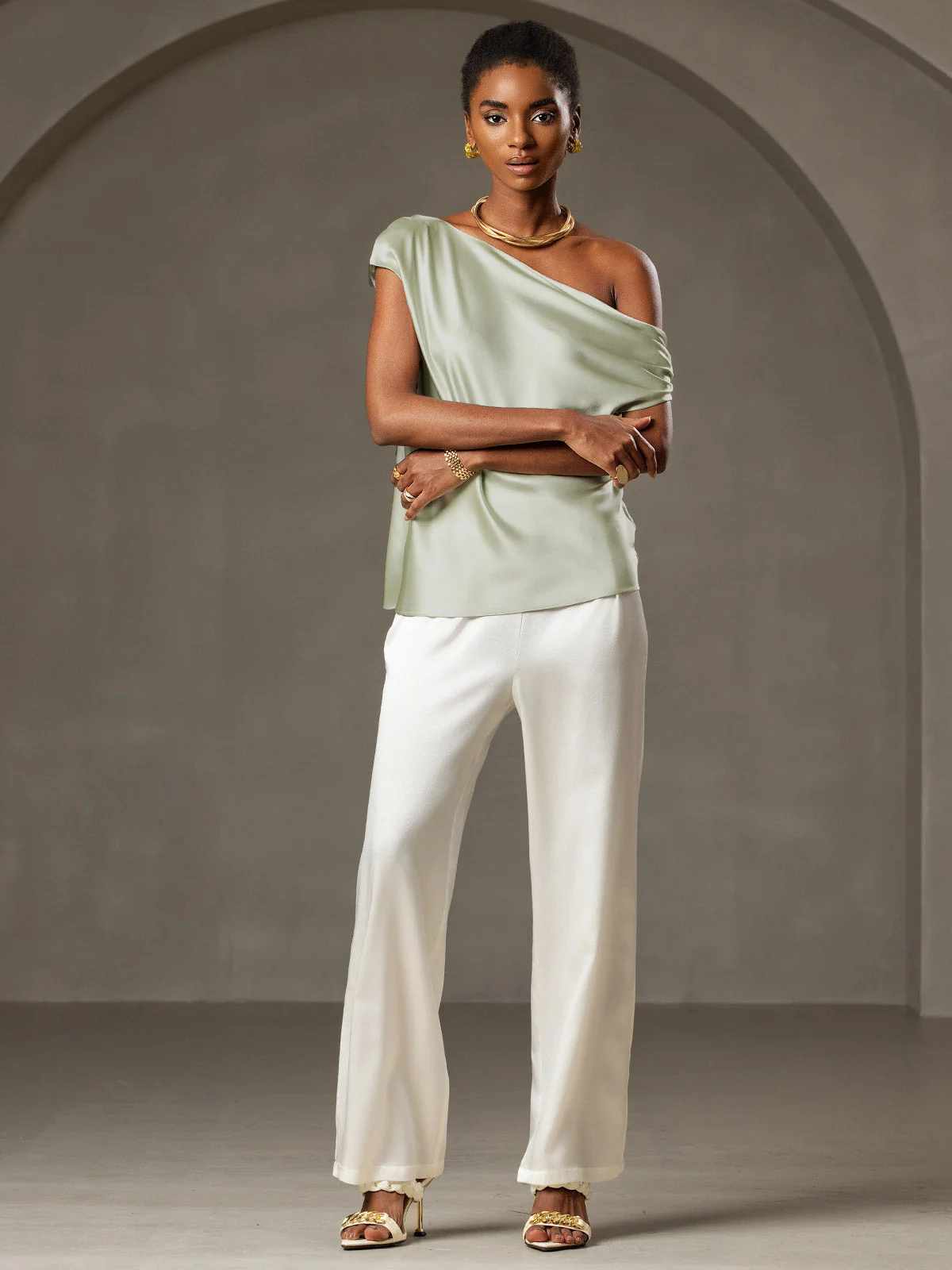 Clearance - 19Momme Silk Women's Cap Sleeve One Shoulder Top - Image 5