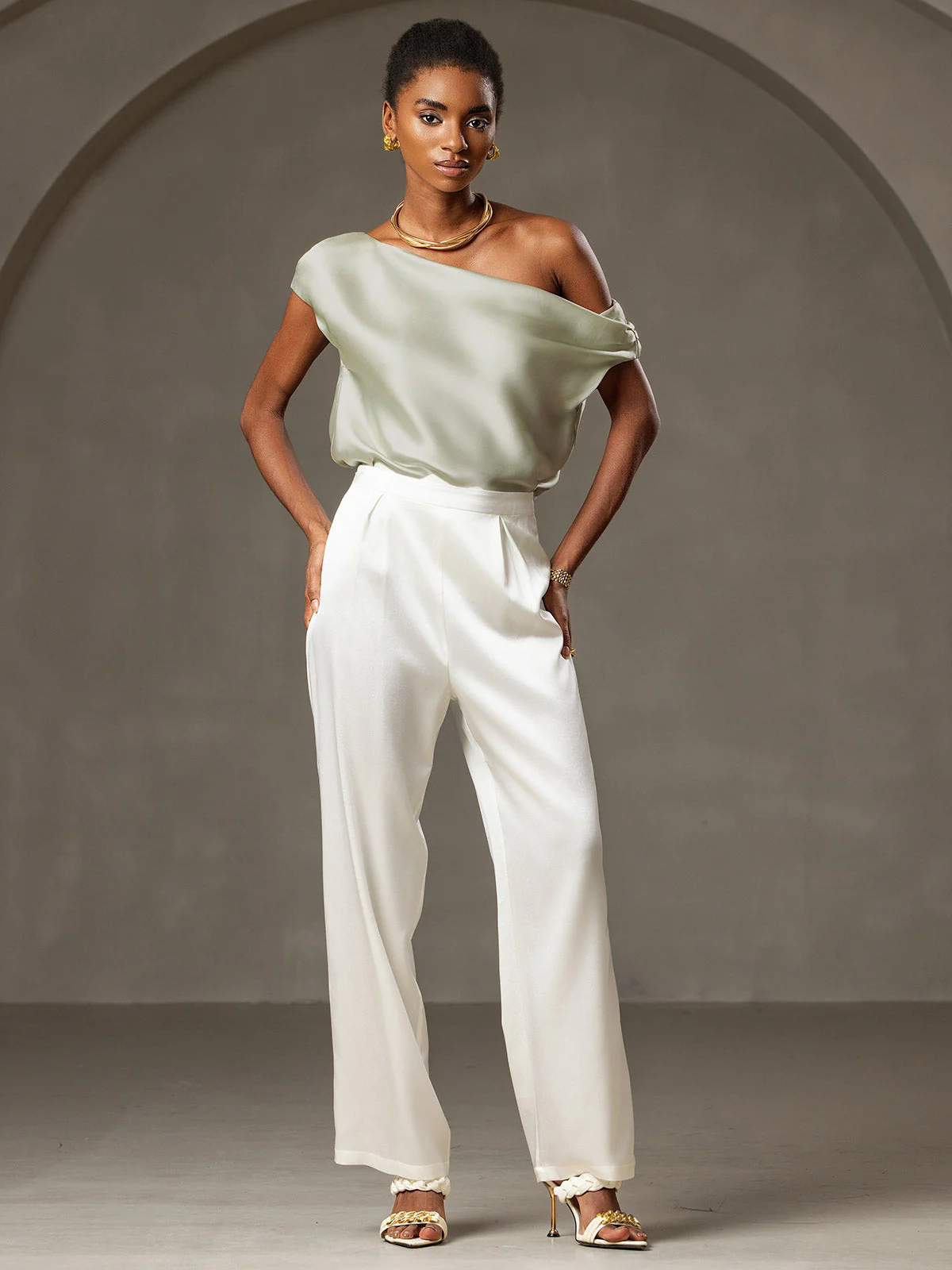 Clearance - 19Momme Silk Women's Cap Sleeve One Shoulder Top - Image 7