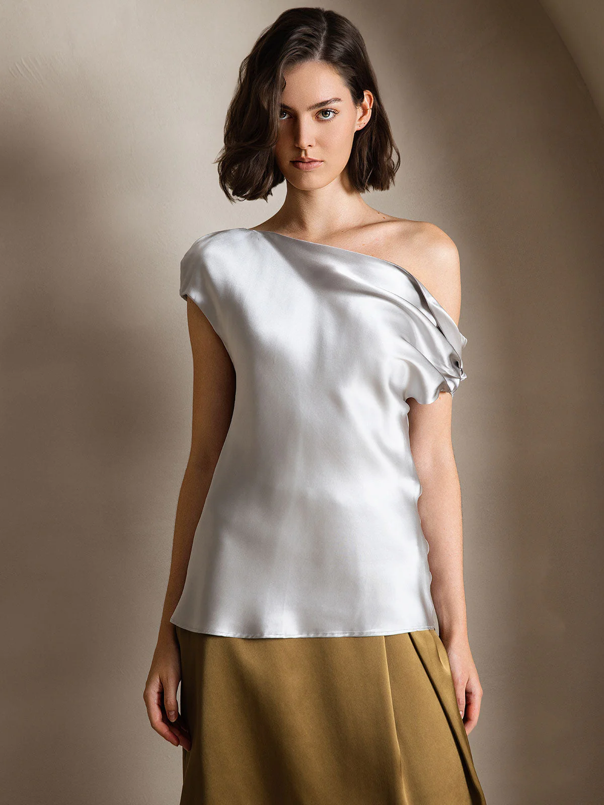 Clearance - 19Momme Silk Women's Cap Sleeve One Shoulder Top - Image 8