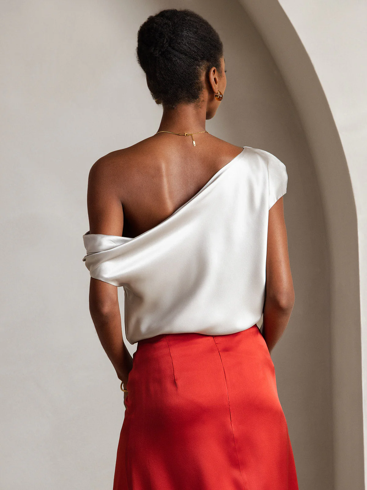 Clearance - 19Momme Silk Women's Cap Sleeve One Shoulder Top - Image 9