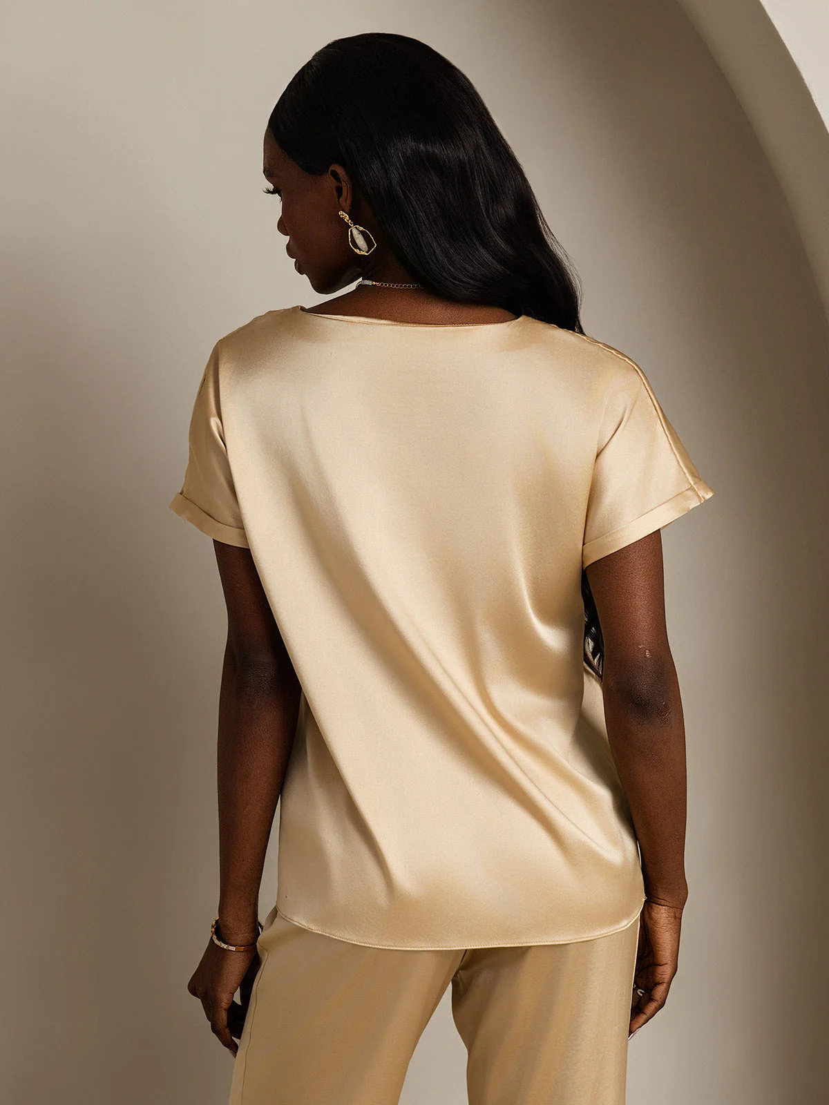 19Momme Silk Short Sleeve Boat Neck Women's T-Shirt - Image 24
