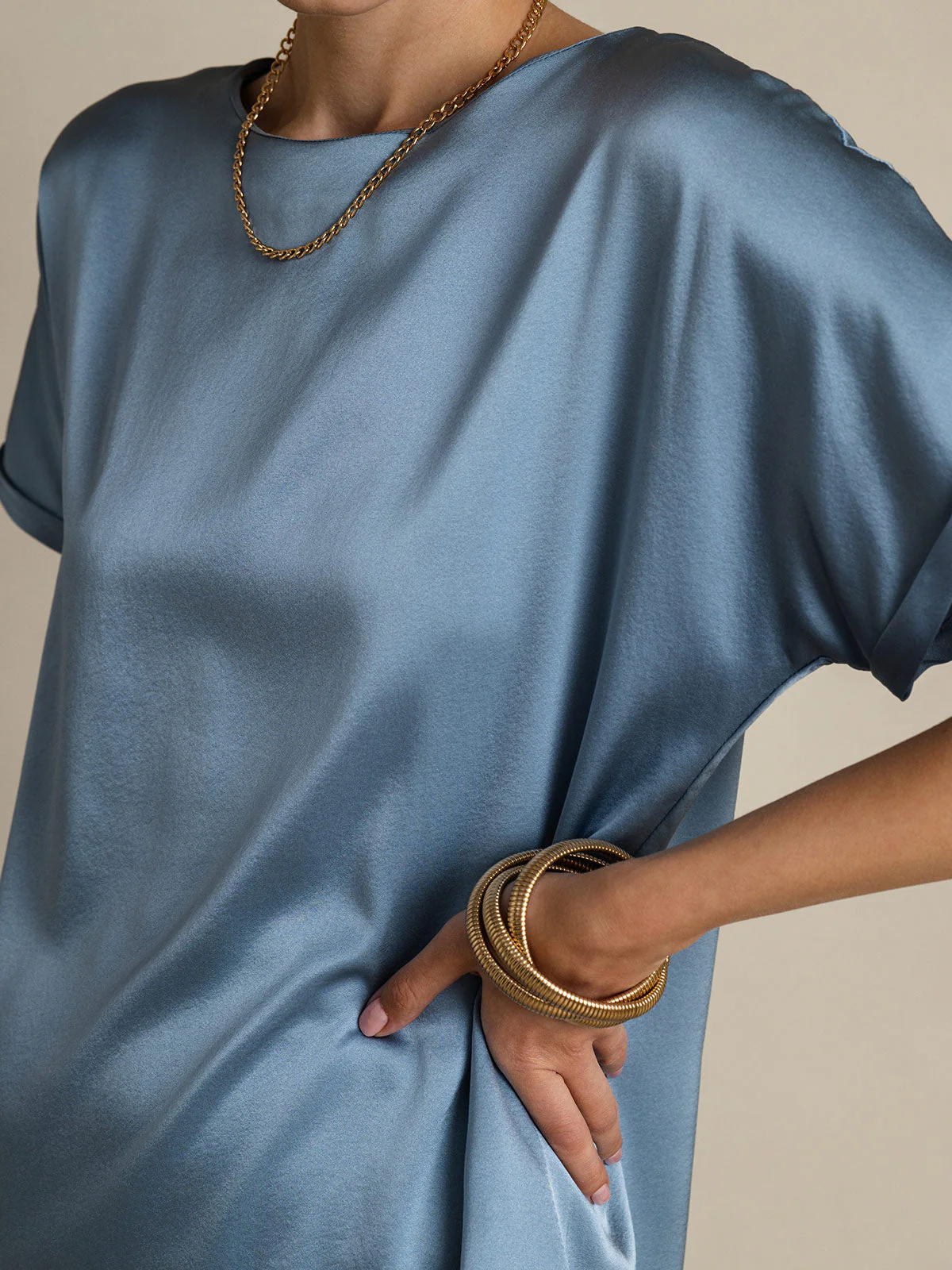 19Momme Silk Short Sleeve Boat Neck Women's T-Shirt - Image 43