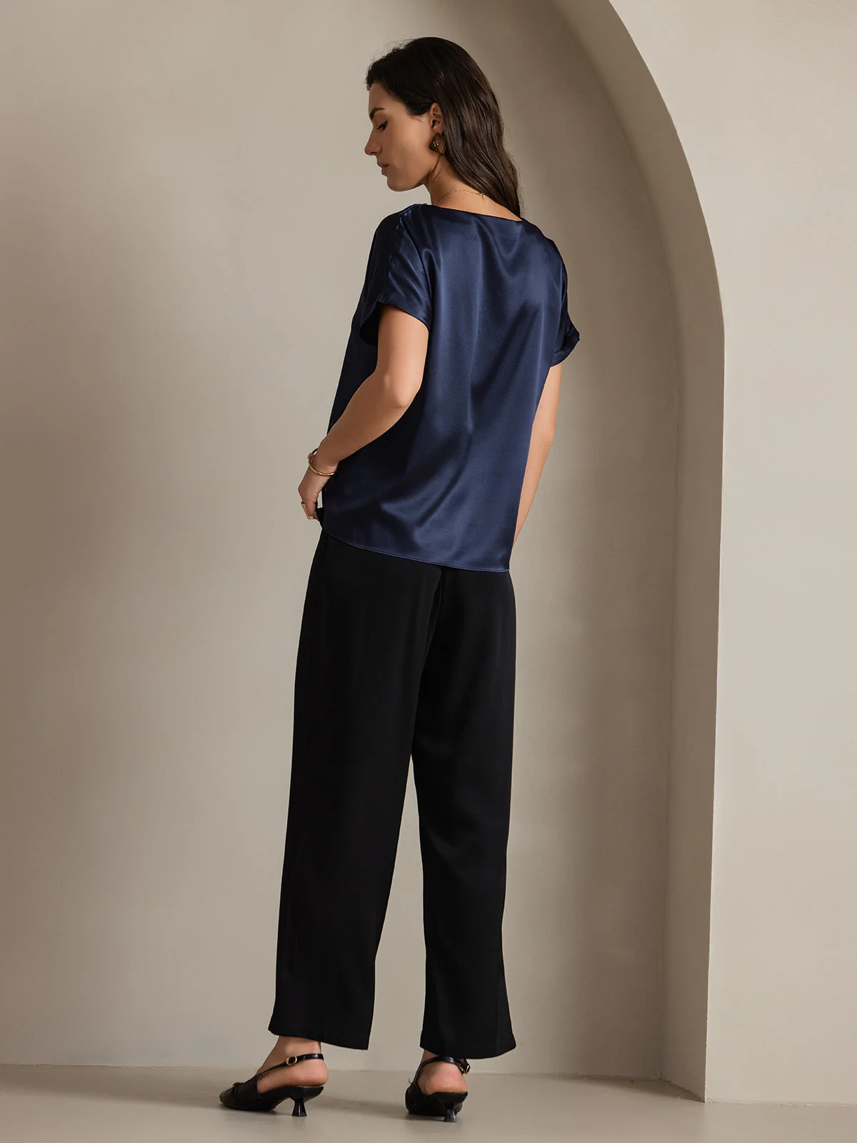 19Momme Silk Short Sleeve Boat Neck Women's T-Shirt - Image 45