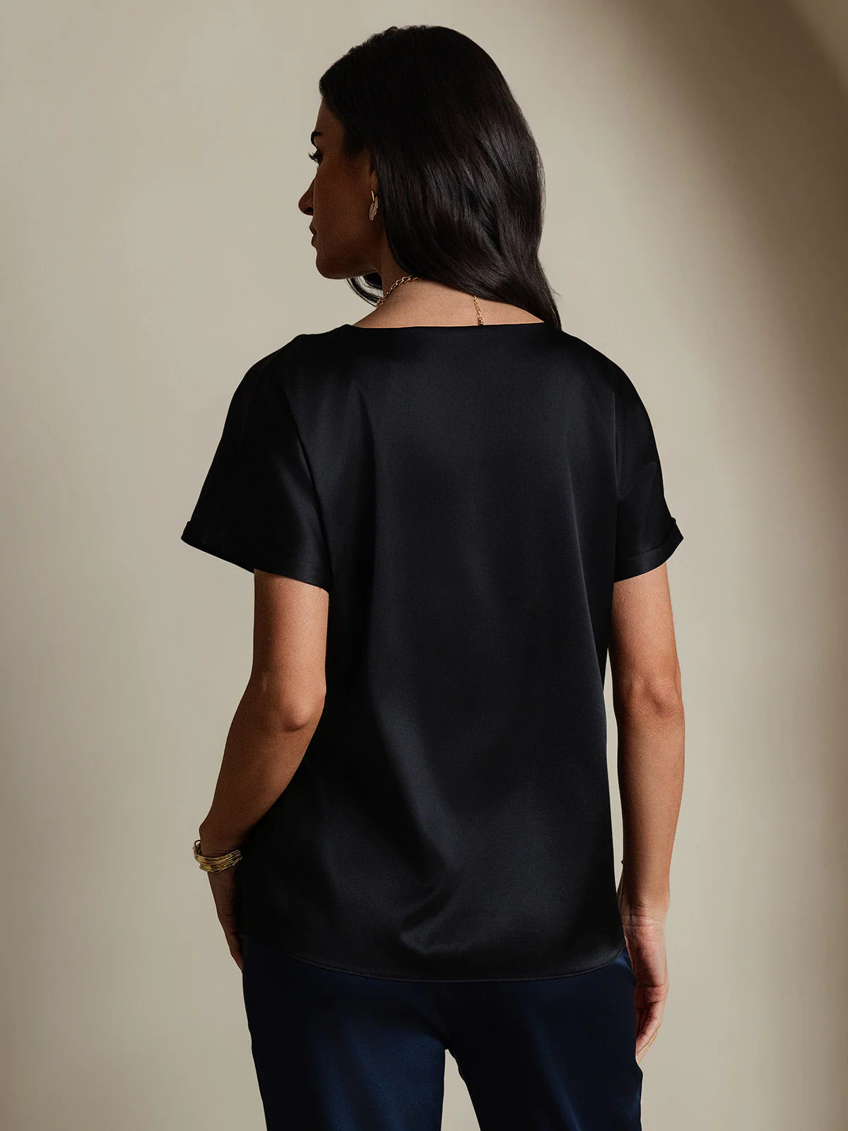 19Momme Silk Short Sleeve Boat Neck Women's T-Shirt - Image 9